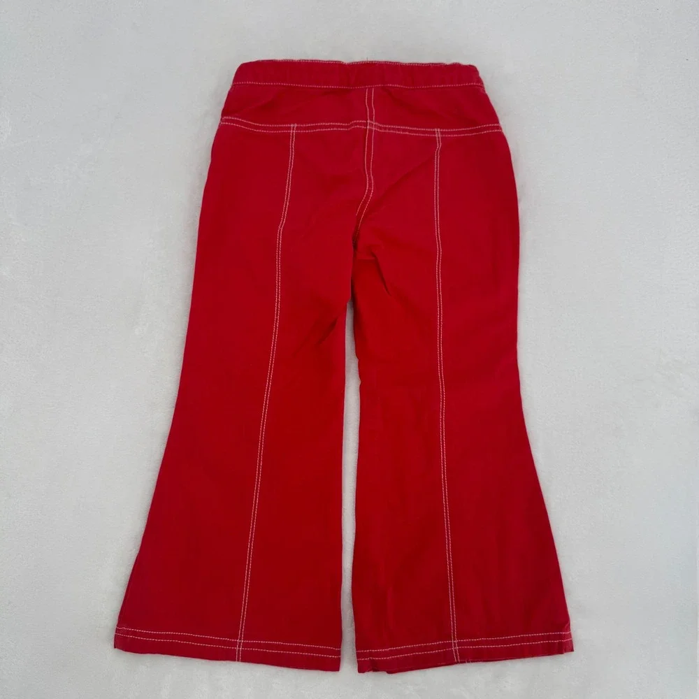 Vtg Y2K Gymboree Flare Pants Toddler Girls Size 4 Red Floral Embroidered Cotton